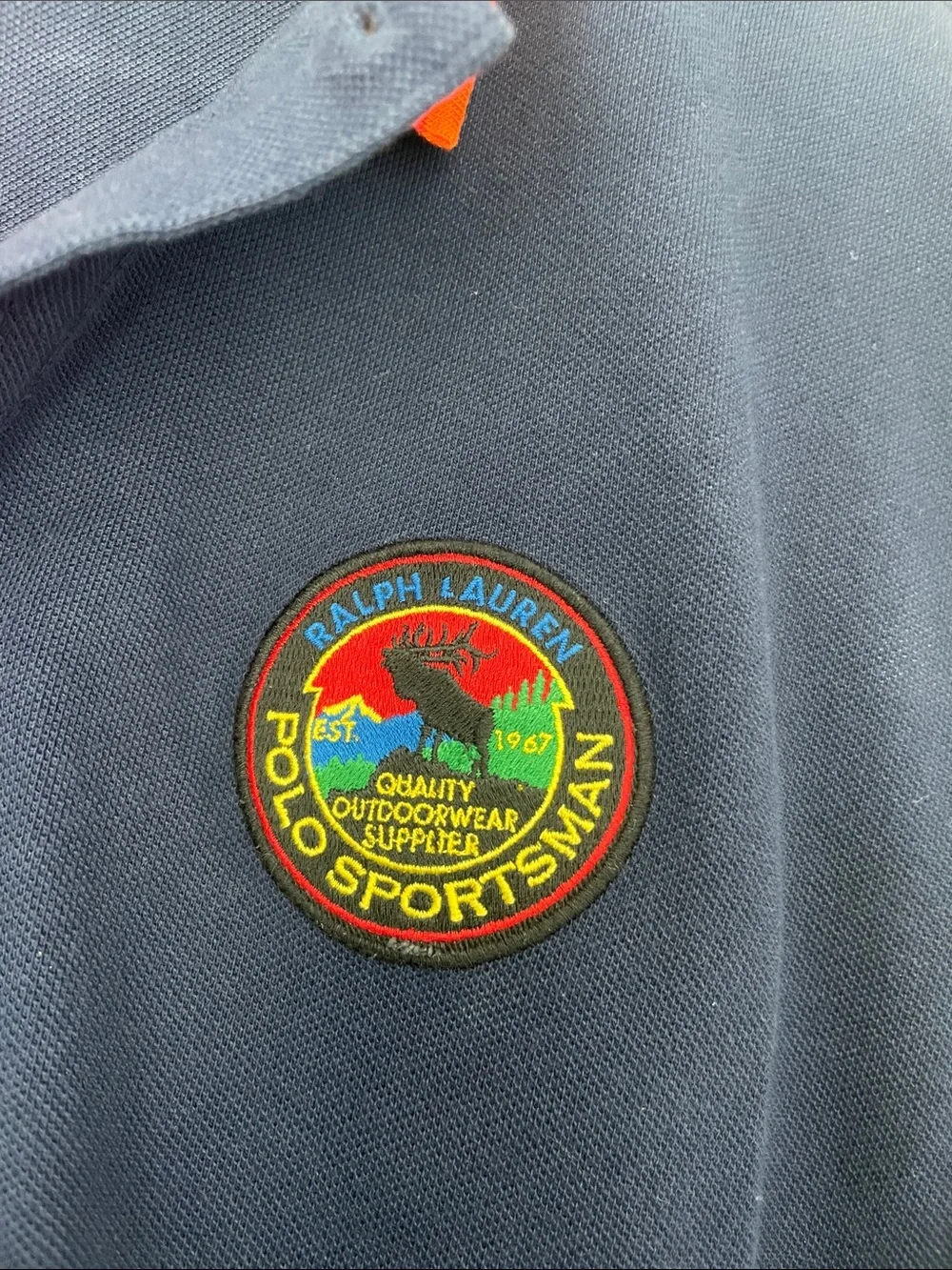 Navy Polo Shirt with Rainbow Trim Collar Polo Country Sportsman Patch